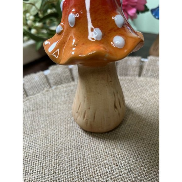 Whimsical Ceramic Mushroom Garden Decor Ceramic Pottery Orange Red Mushr… - Picture 3 of 5